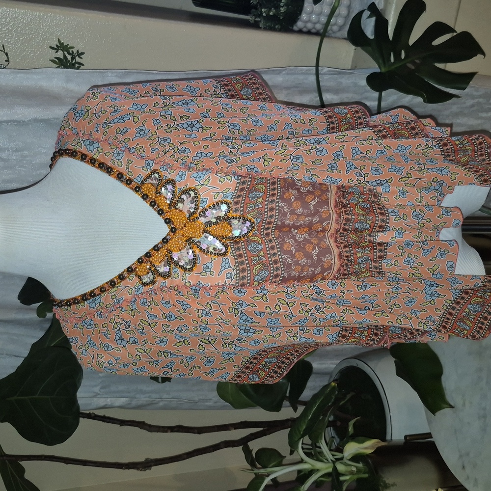 Moda International Orange and Brown Floral Top - Picture 1 of 6